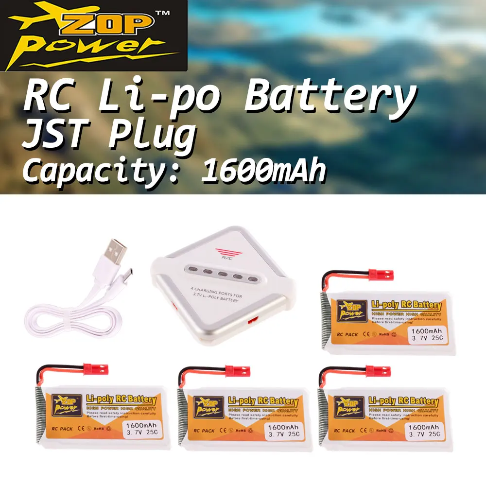 4 шт. ZOP Мощность 3 7 V 1600mAh 1S Lipo Батарея JST разъем Замена в 1 Зарядное устройство для