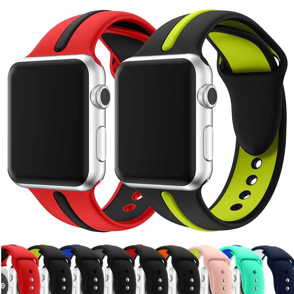 

soft Silicone Sport Strap For Apple Watch band 4 3 2 1 for iwatch series 42mm 38mm 44mm 40mm Rubber Bracelet watchband S/L Size