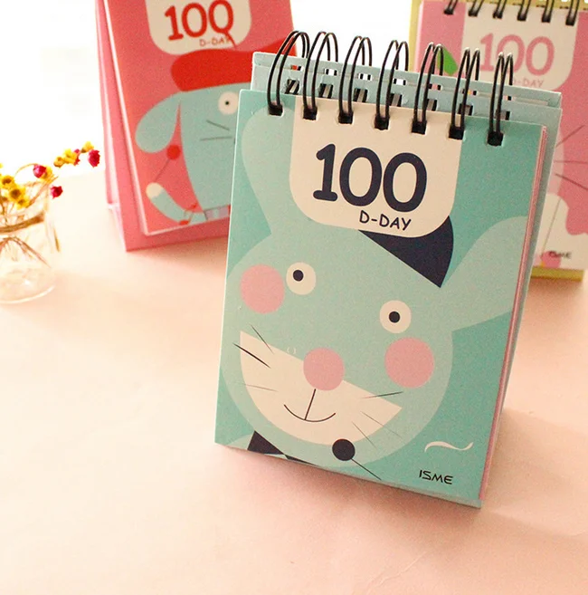 

1Pcs/set Creative spiral notebook happy 100 days countdown planner notepad cat rabbit donkey mouse paper memo shool supplies