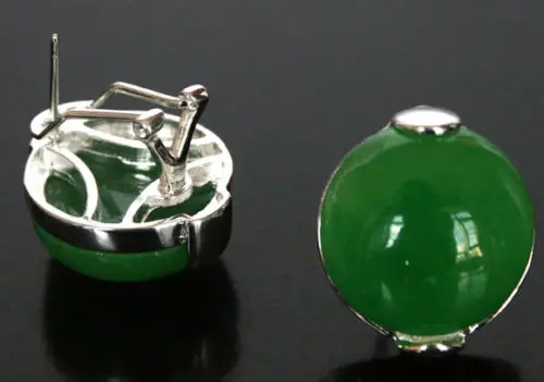 

HOT SELL - wb004 Jewelry Lady's Silver 18mm Green Jade Inlay Earrings -Top quality free shipping