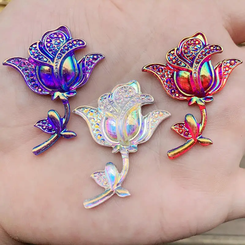 

Rose Shape DIY Color Design Resin Flat Back Cabochon Supply Decoration Charm Craft 34*45mm 8pcs -B61