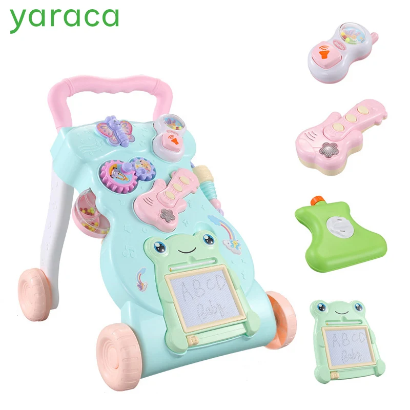 

Baby Walker With Four Wheels Multifunctional Cartoon Pattern Play Board For Children Musical Go-carts Learning Walking Assistant