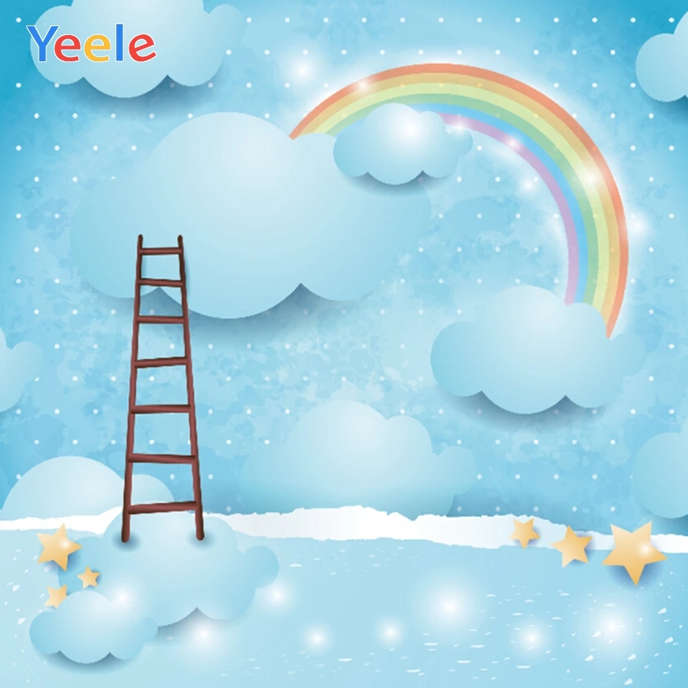 

Yeele Rainbow Birthday Party Ladder Shiny Star Cloud Baby Cartoon Portrait Photographic Background Photo Backdrop Photo Studio