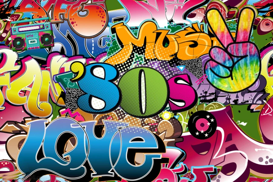 

Hip Pop 80s graffiti backdrop 80's themed party photography backdrops photo background party decoration dessert table Sm-126