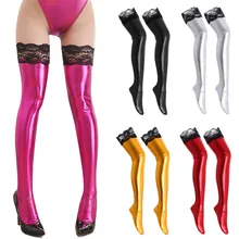 Сексуальные женские чулки из искусственной кожи для девочек, Чулки с эффектом мокрого вида, кружевные Легинсы под металлик, чулки, одежда для ночного клуба