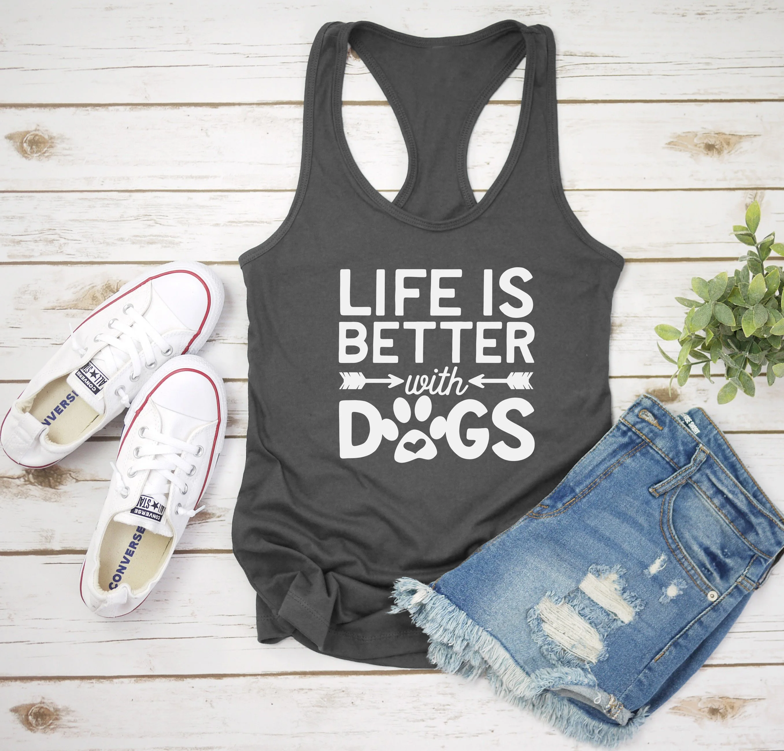 

Life Is Better With Dogs women's slogan tank top shirt funny paw graphic sexy vest undershirt singlet sleeveless quote garment