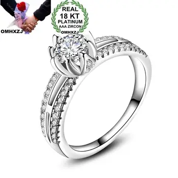 

OMHXZJ Wholesale Personality Fashion OL Woman Girl Party Wedding Gift Luxury Lotus Flower AAA Zircon 18KT White Gold Ring RN89