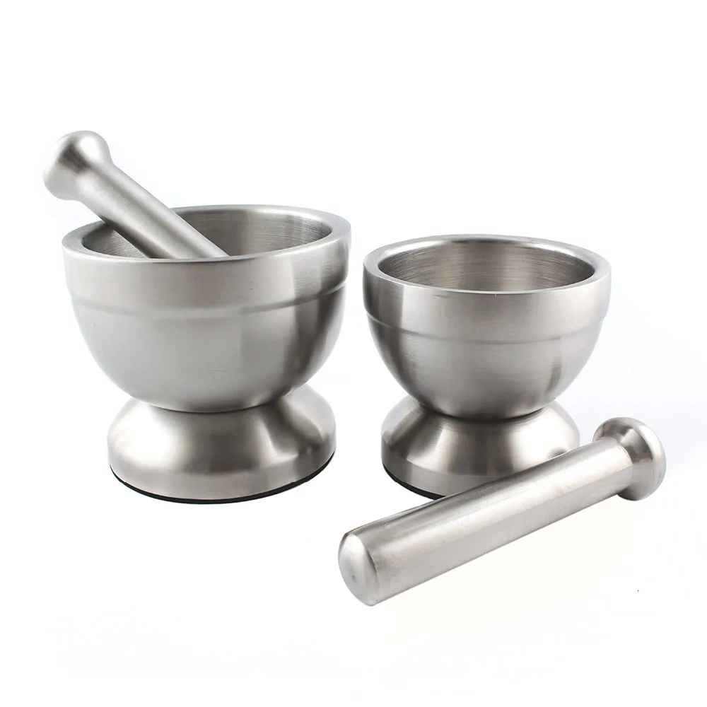 

Small Double Stainless Steel Mortar and Pestle Pedestal Bowl Kitchen Garlic Pugging Pot Herb Mills Mincers (Inner diameter: 8cm)