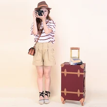 Wholesale!High quality 24 inches retro pu leather trolley luggage on universal wheels,brown vintage travel luggage bags for girl