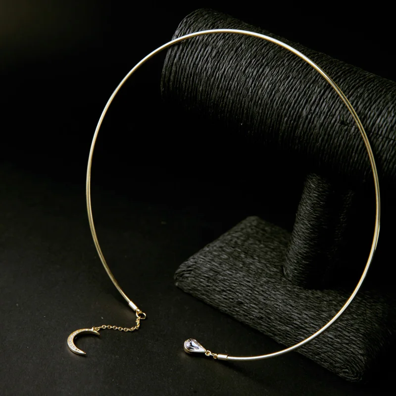 Maxi Necklace Punk Style Statement Necklace Summer Style Gold Color with Crystal Moon Choker