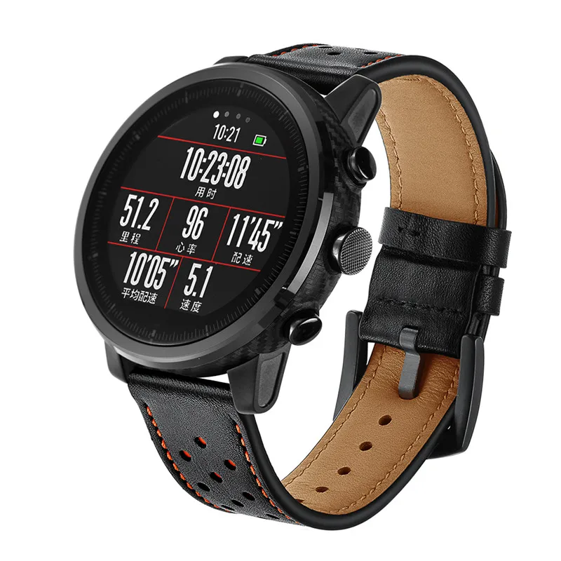 Браслет для оригинальных часов Xiaomi Huami Amazfit Stratos 2, кожаный ремешок для часов, ремешок для часов amazfit GTR, ремешок 47 мм