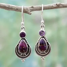 Vintage Ethnic Purple Water Drop Stone Earrings For Women Boho Tribal Long Rhinestone Dangle Earring Oorbellen Gift Z3T126