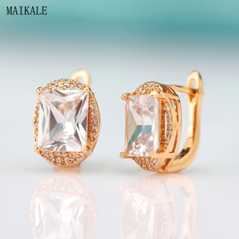 

MAIKALE Fashion Stud Earrings for Women Paved Cubic Zirconia Square Zircon Earring Geometric Round Clip on Earing Korean Jewelry