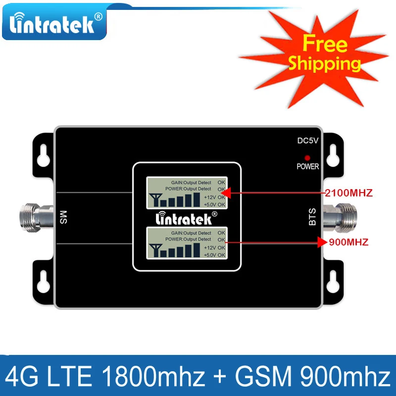 

Lintratek Free Shipping 4G Lte 1800 cellular signal repeater GSM 900 Mobile Phone Amplifier 2G 4G 65dB Dual Band Signal Booster