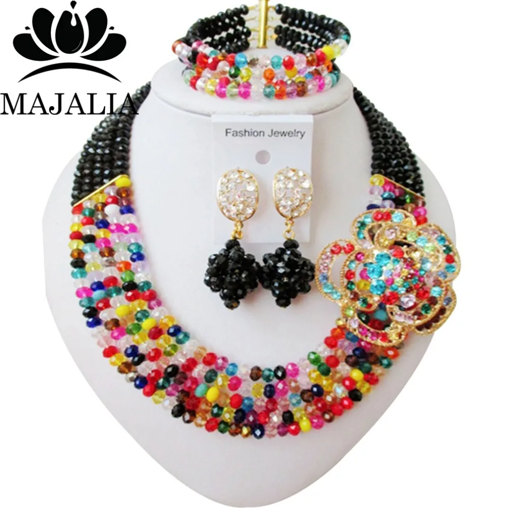

Crystal Nigeria Wedding Multicolors african beads jewelry set crystal necklace bracelet earrings Free shipping Majalia-057