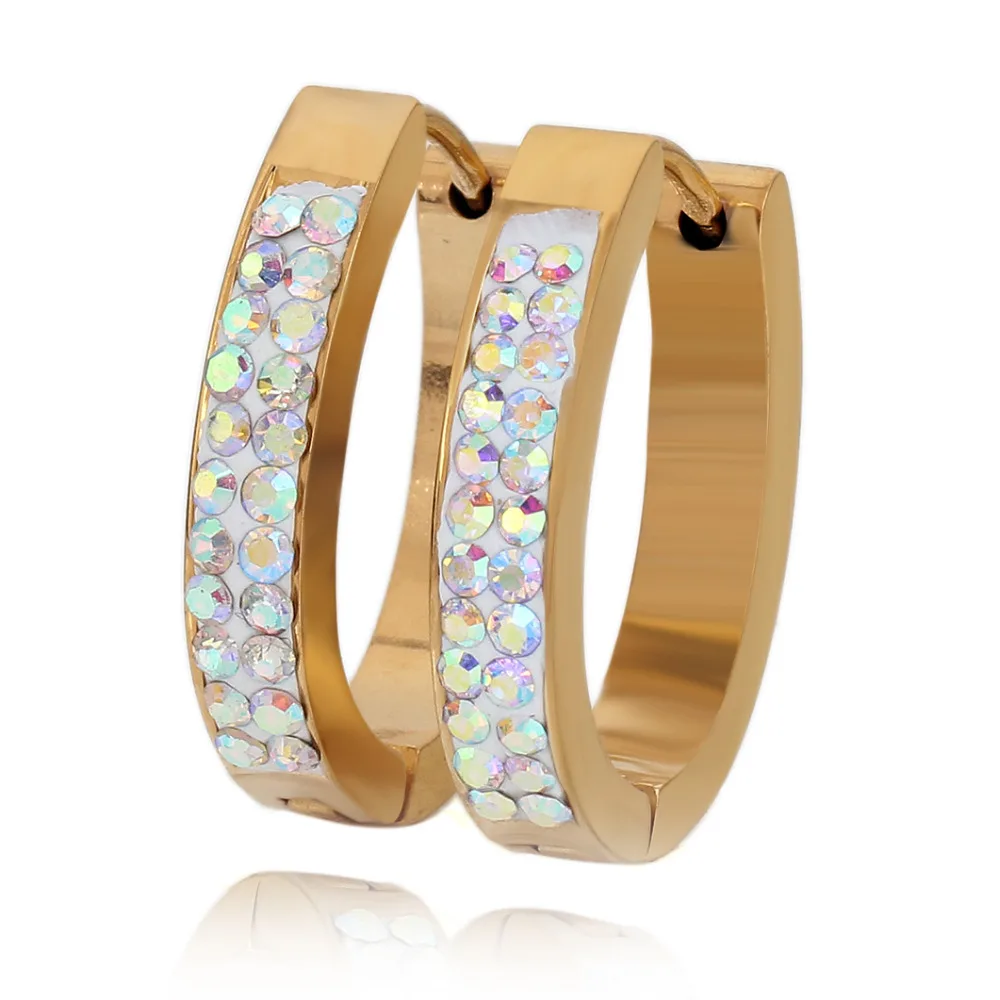 

Romantic Women Gold Color Earrings Stainless Steel Crystal hoop Earring Jewelry