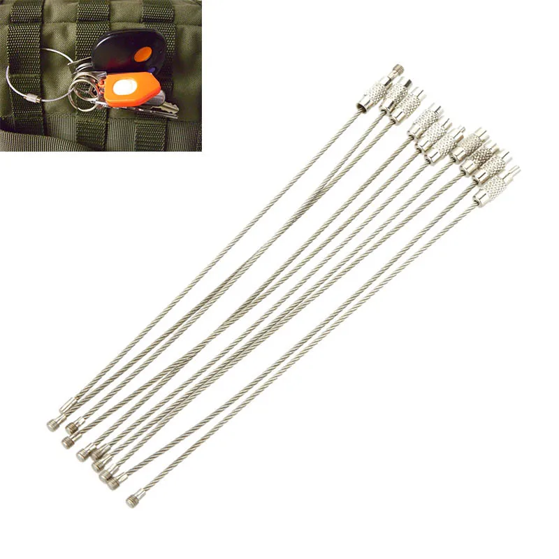 

10PCS/Lot 15cm Wire Keychain Cable Carabiner Buckle Hook Stainless Steel Key Ring Screw Lock Snap Clip Outdoor Camping EDC Tool