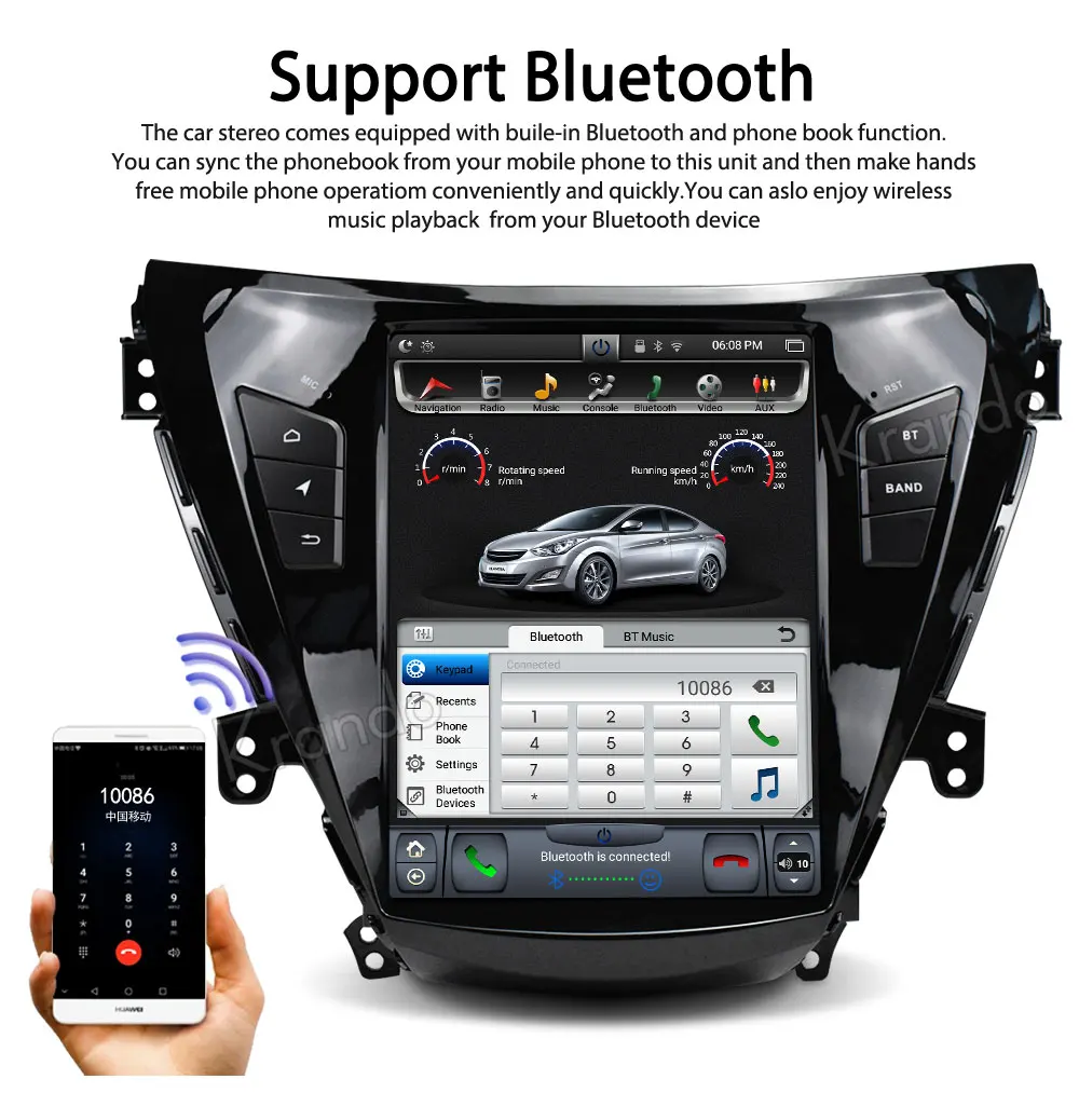 Perfect Krando Android 8.1 10.4" Tesla Vertical car dvd audio player For Hyundai Elantra 2011-2013 gps navigation multimedia play store 2