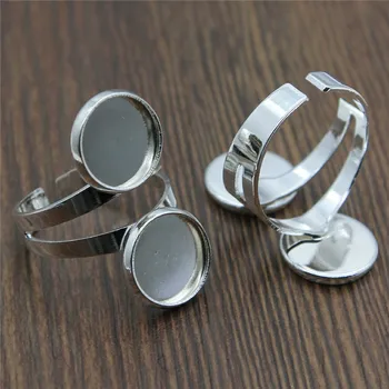 

5pcs 7 Colors Fit 12mm Round Glass Cabochon Double-Settings Adjustable Ring Setting Ring Base Setting Rings Findings