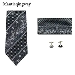 Mantieqingway черный жаккард Цветочный платок запонки кравать Набор для Бизнес 8,5 см Широкий Gravatas Запонки Набор для Для мужчин