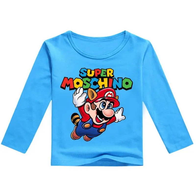 Cotton Super Mario Clothes Spring&Autumn Long Sleeve Cute Cartoon T-shirt Children Shirts Boys Clothing Girls Kids Tees - Цвет: color at picture