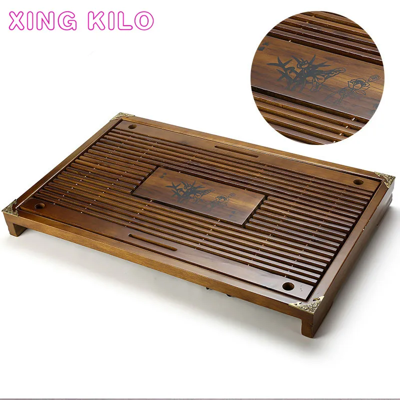 

XING KILO Solid wood tea tray home simple tea set accessories drawer storage drainage tea table saucer