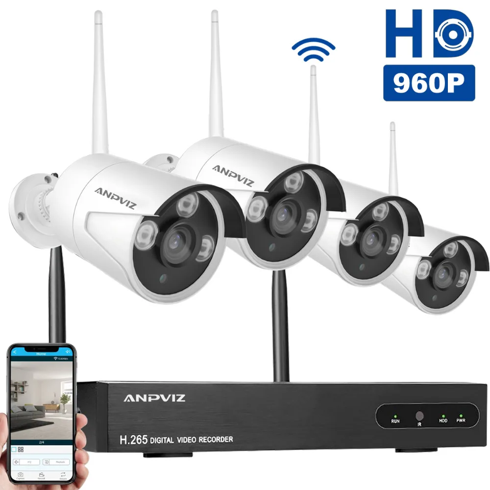 

Anpviz Wireless Security Cameras System-1080p 4CH HDMI NVR with (4) 960P HD 1.3MP Weatherproof Outdoor Indoor IP Cameras