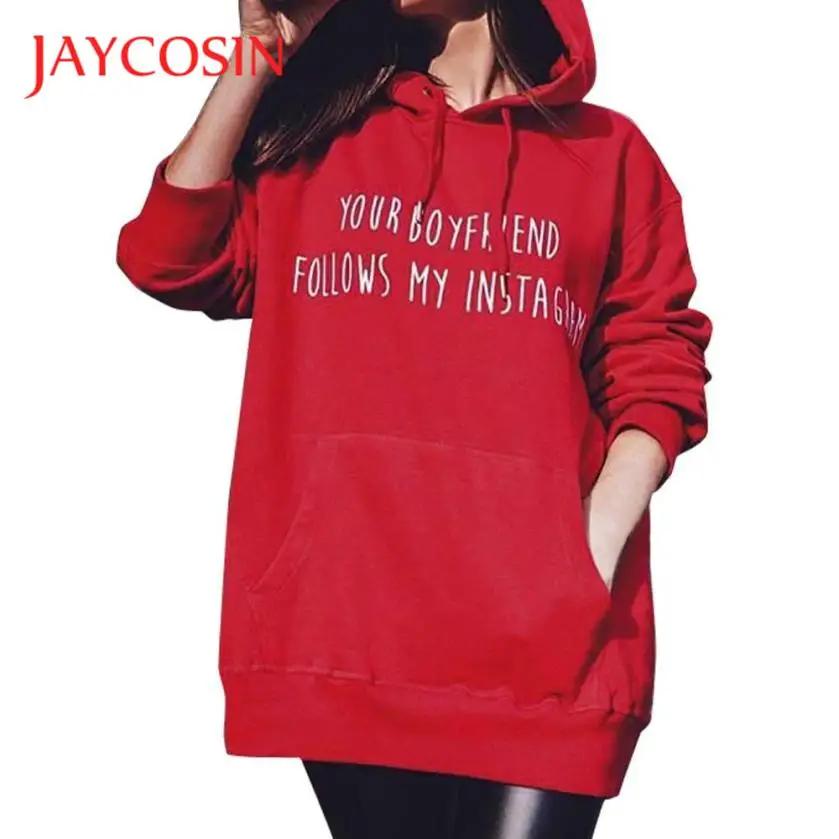 

JAYCOSIN Hoodies Sweatshirts YOUR BOYFIRNED FOLLOWS MY Letter Print Women Long Red Hoodie Sweatshirt de14