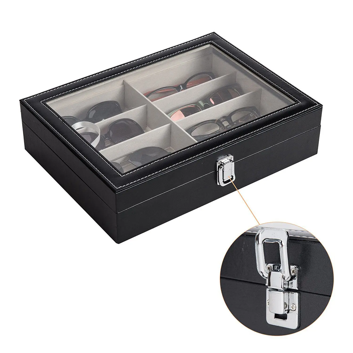 Eyeglass Sunglass Storage Box Imitation Leather Glasses Display Case Storage Organizer Collector 8 Slot organizer storage box