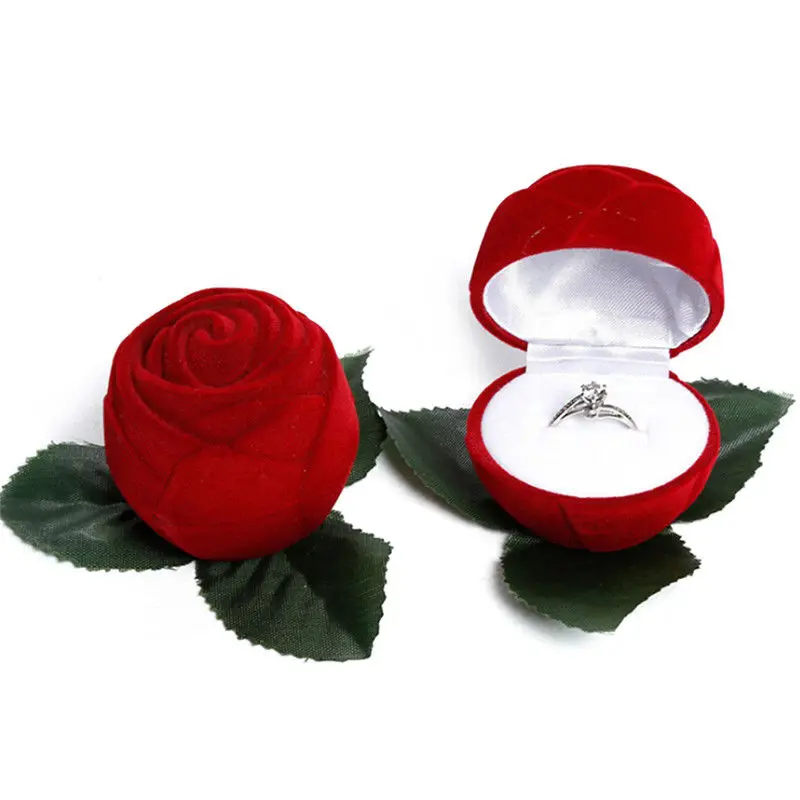 1Pc New Red Rose Jewelry Box Wedding Ring Gift Case Earrings Storage