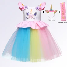 Праздничные платья с единорогом для девочек; платье принцессы; Детские карнавальные костюмы для девочек; рождественское платье; одежда для детей; От 1 до 5 лет