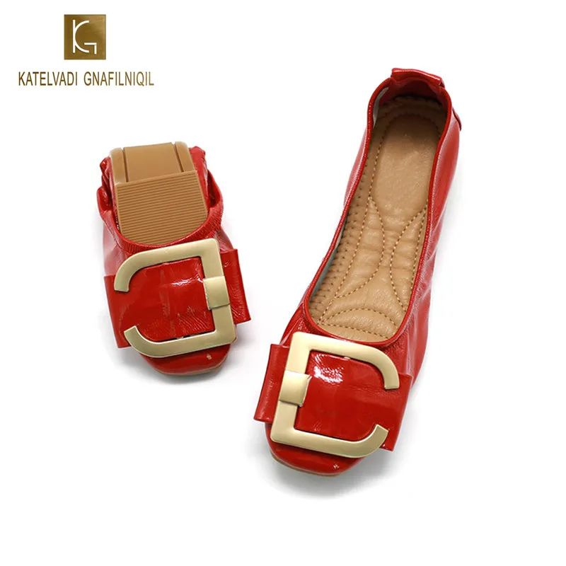 

Women Flats Red Candy Color PU Leather Buckles Shoes Woman Soft Summer Fashion Sweet Flat Casual Shoes Women K-288