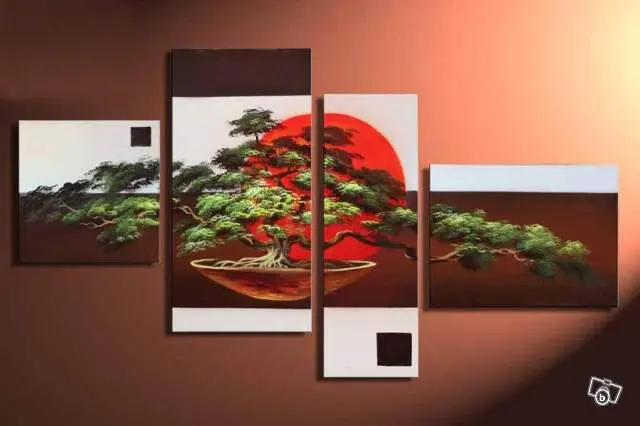 

hand-painted wall art bottle green visitor home decoration abstract Landscape oil painting on canvas 4pcs/set mixorde