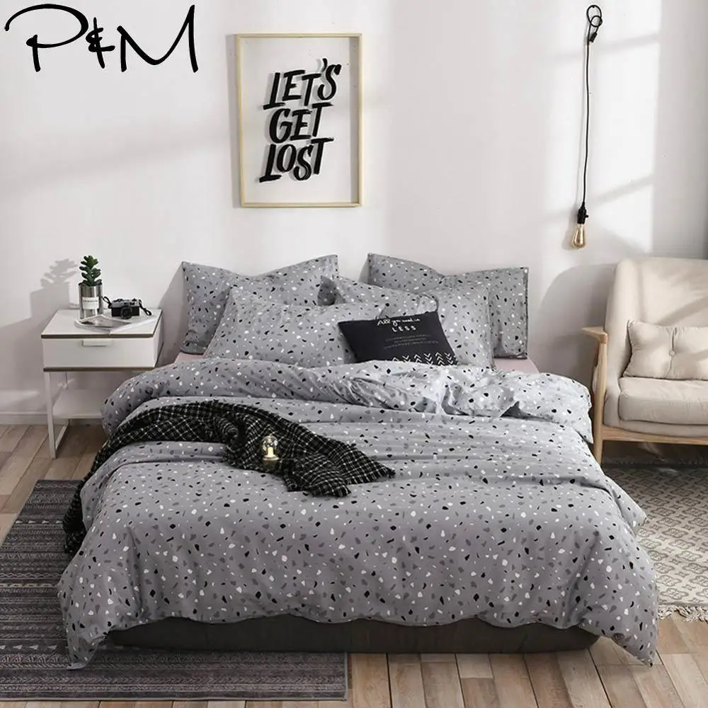 

2019 PAPA&MIMA Grey Checkered Geometric Scandinavian Duvet Cover Set Queen King Customize Size Cotton Bedlinens Bedding Sets
