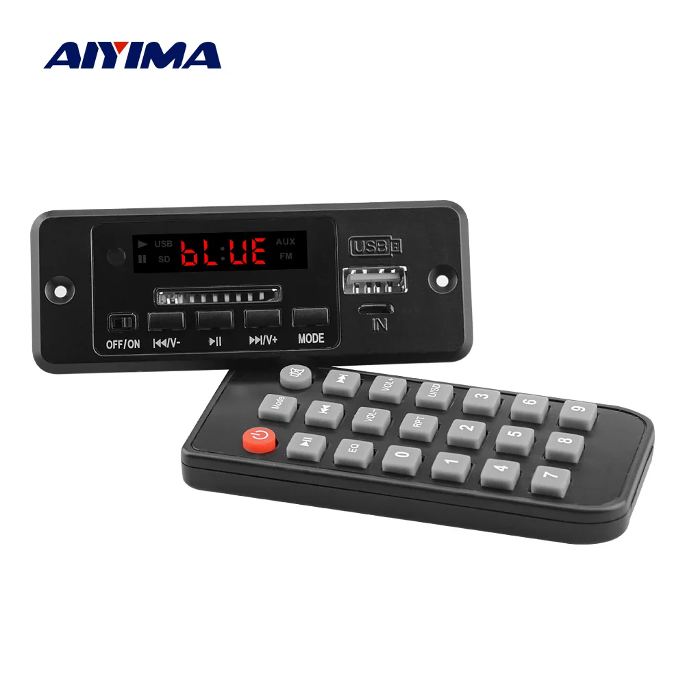 AIYIMA Bluetooth 5,0 приемник Музыка MP3 декодер плата AUX USB SD карта fm-декодирование с 2x3 Вт усилители мощности цифровой светодиодный дисплей