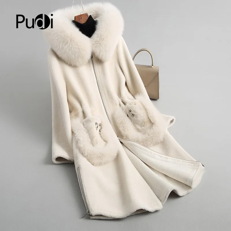 PUDI A18073 women's winter warm Wool overcoat with real