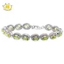 Hutang камень ювелирные изделия 9.9Ct Натуральный Зеленый Перидот Драгоценный Камень Твердые стерлингового серебра 925 Браслеты для женщин ювелирные украшения 7,25"
