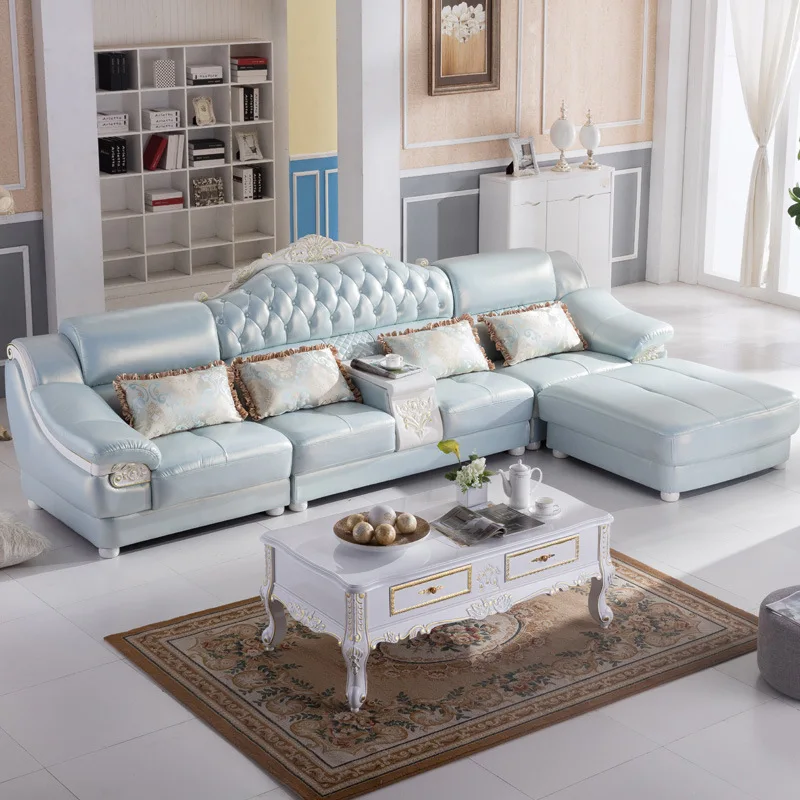 3 сиденья+ 1 сиденье+ 1 сиденье+ оттома/Лот) синий цвет l образный домашний кожаный диван мебель набор# CE-5503