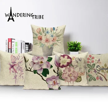 

Farmhouse Home Decor Living Room Cushions Vintage Nordic Decorative Cushion Covers Flower Floral Throw Pillow Covers 45*45 Flax