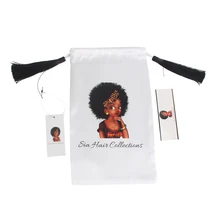 Пользовательские роскошные человеческие девственные наращивание волос пучки упаковки атласные шелковые мешки, бумажная Поворотная навесная этикетка, самоклеющиеся упаковочные наклейки