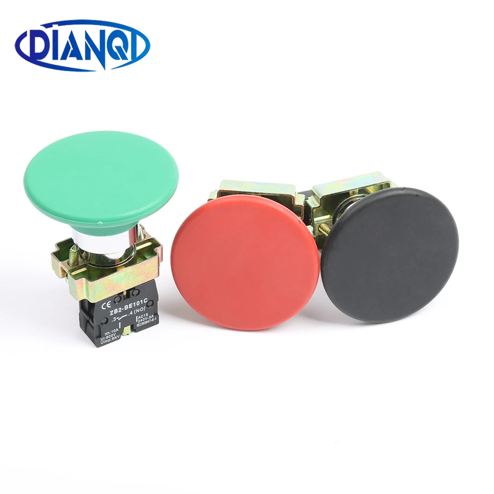 

XB2-BR21 BR31 BR42 1NO/1NC Mushroom Head push button switch 22mm Momentary self-Reset Red Black Green