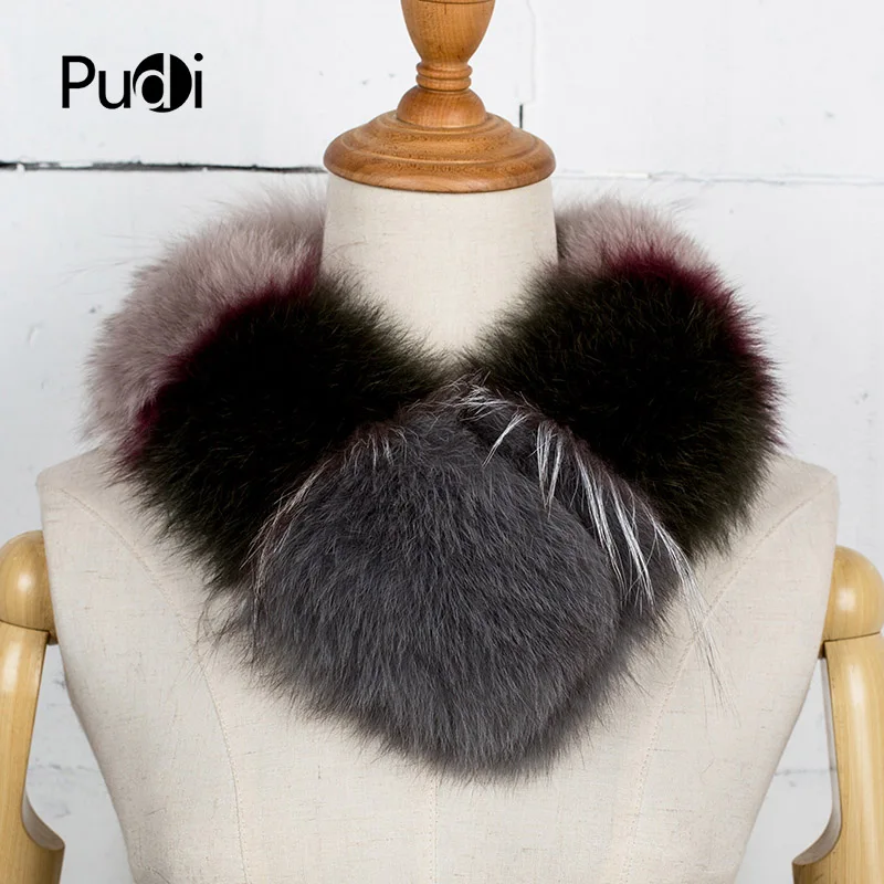 

Pudi SF770 2018 Winter women's genuine fox fur scarf chic multicolor stitching design fashion warm neckchief