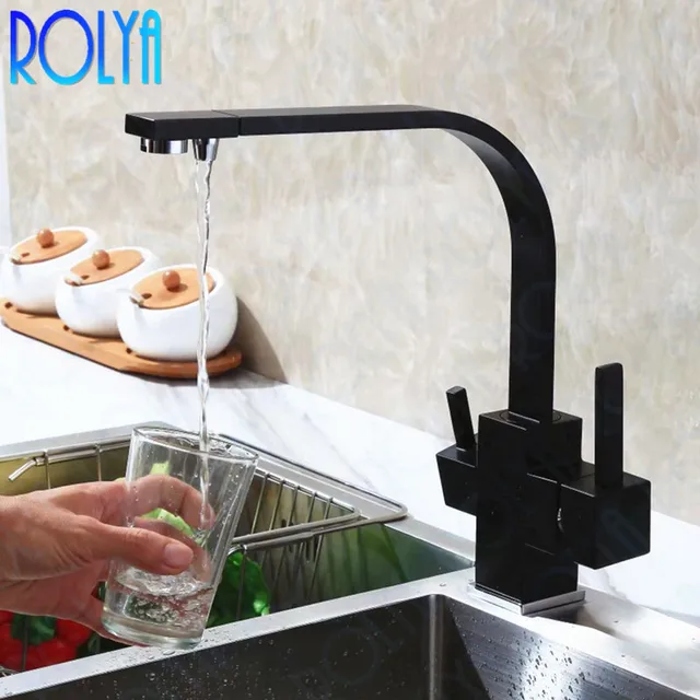 Best Quality Rolya Reverse Osmosis Three Way Sink Mixer 3 way water filter tap Brass Construction Alba Black Tri Flow Kitchen Faucet