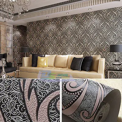 

Black Home Art 3D Embossed Textured Non-woven Flocked Vine Flower Wallpaper Roll