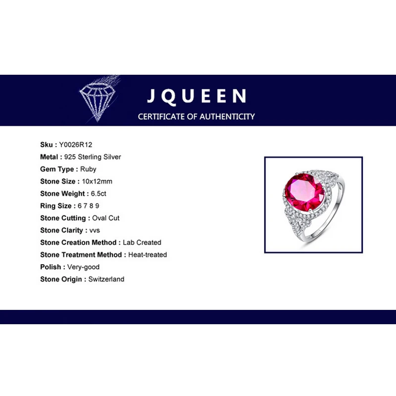 JQUEEN, винтажное, для женщин, тонкий драгоценный камень, 6.5Ct, Овальный голубь, кроваво-красный рубин, кольцо для коктейля, настоящее, чистое, одноцветное, 925 пробы, серебро