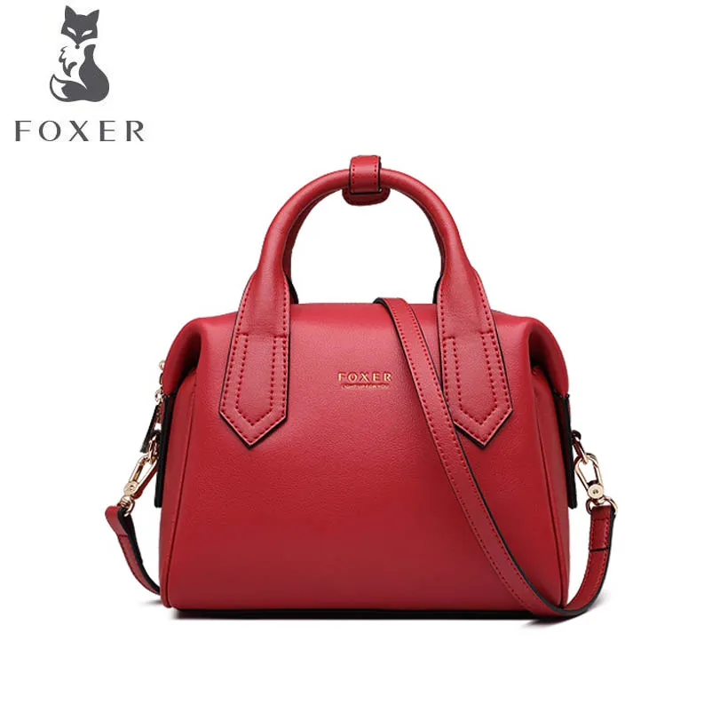 

FOXER 2019 new casual ladies shoulder bag Boston handbag Contrast soft leather crossbody bag female branded handbag