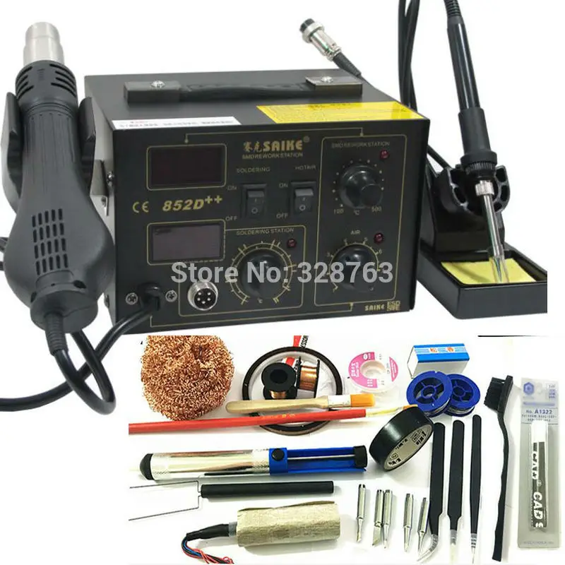 

BGA Rework Station Hot Gun Soldering Station Saike 852D++ 2 in 1 220V or 110V Iron Solder Soldering Heat Gun + Gift