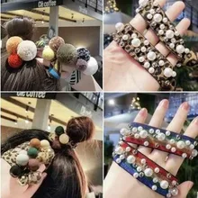 Корейская простая чистая красная леопардовая Резиновая лента с жемчужинами Женская веревка для волос