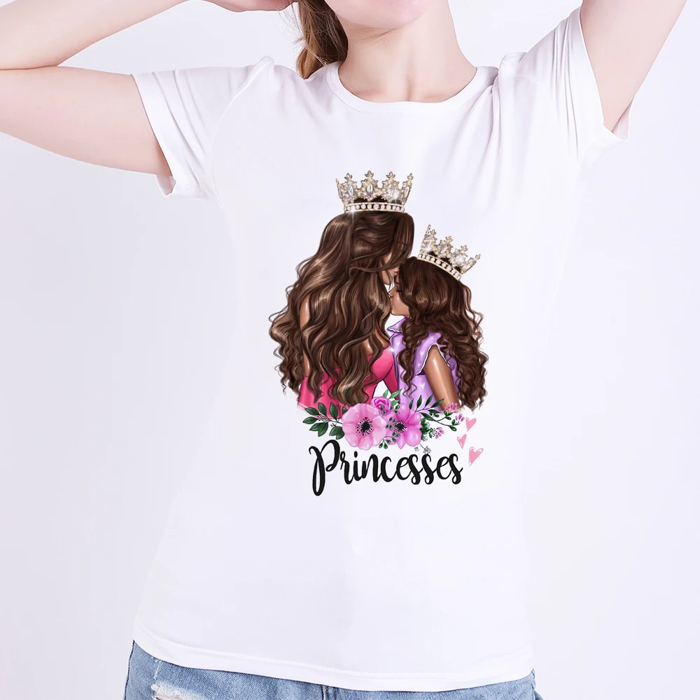 

Queen and Princesses Cartoon Super Mom Print Women Summer Clothes Modal Female White T Shirt Casual Short Sleeve Top Plush Size