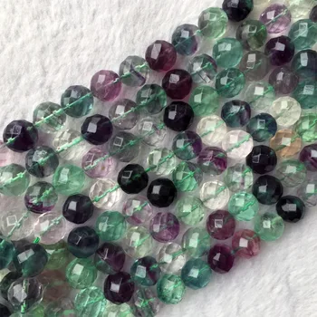 

Natural A Multi Color Clear More Green Yellow Purple Fluorite Semi-precious stones Faceted Necklace Bracelet Round Beads 05854